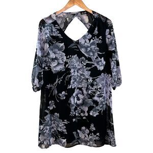 Dee Elle Floral Shift Dress Size Small Grey Black